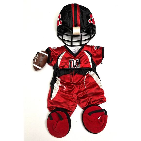 BUILD A BEAR Workshop Outfit -Red/Black Football Uniform w/ Football & Shoes - Picture 2 of 2